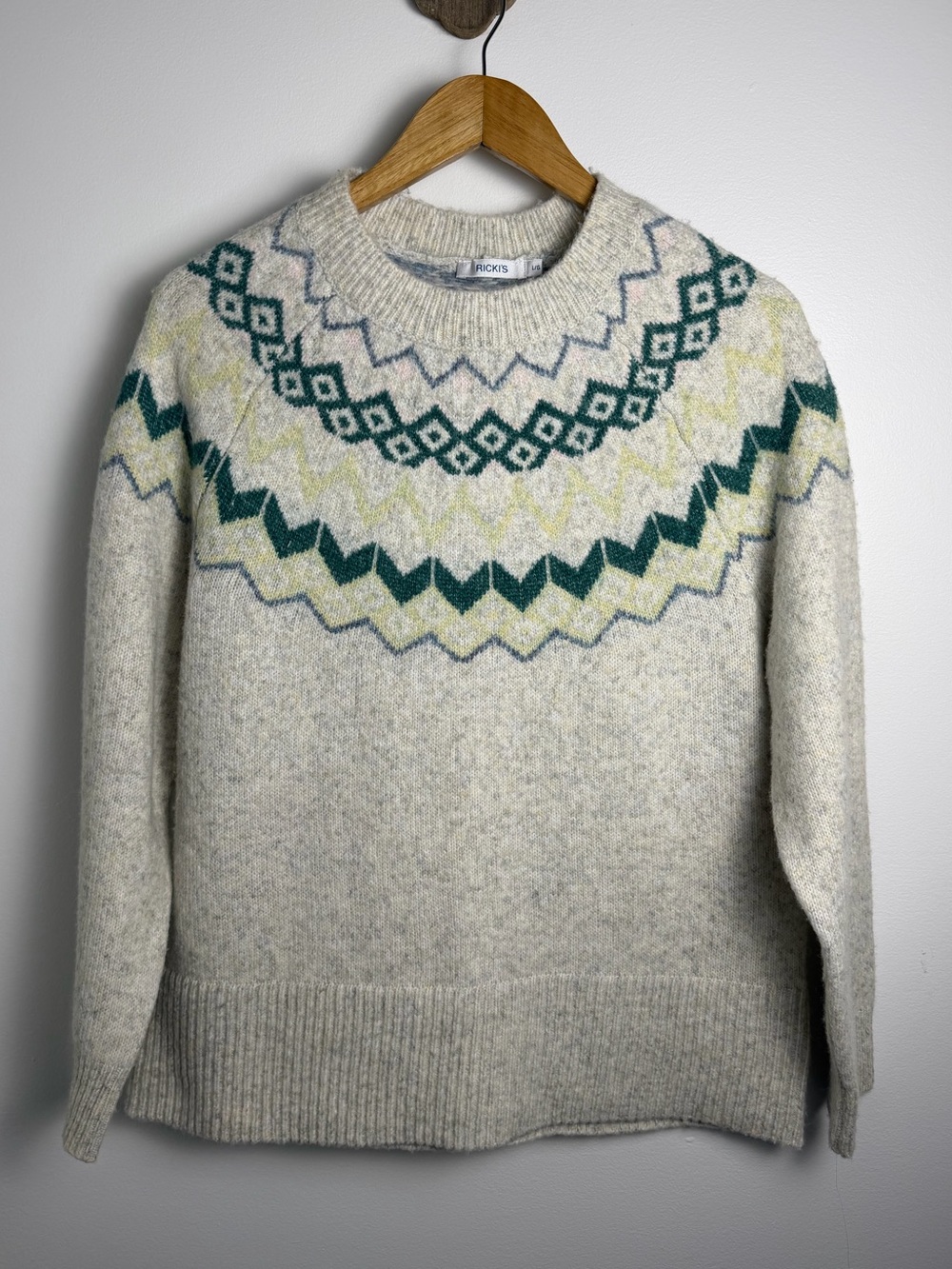 Ricki’s Fair Isle Sweater Large Nordic Wool Blend